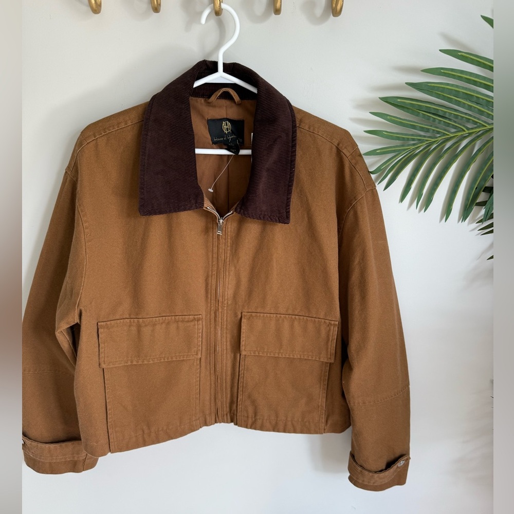 House of Harlow Cropped Jacket with Dark Corduroy Collar